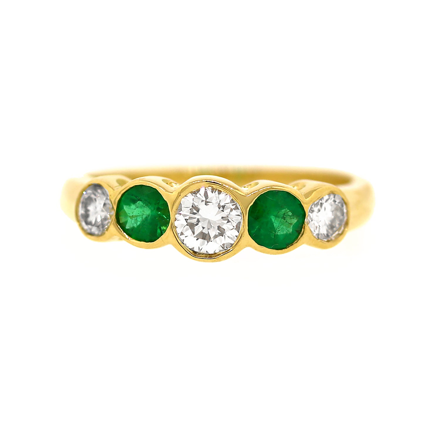 Emerald and Diamond Classic 5 Stone Ring in 18k Gold