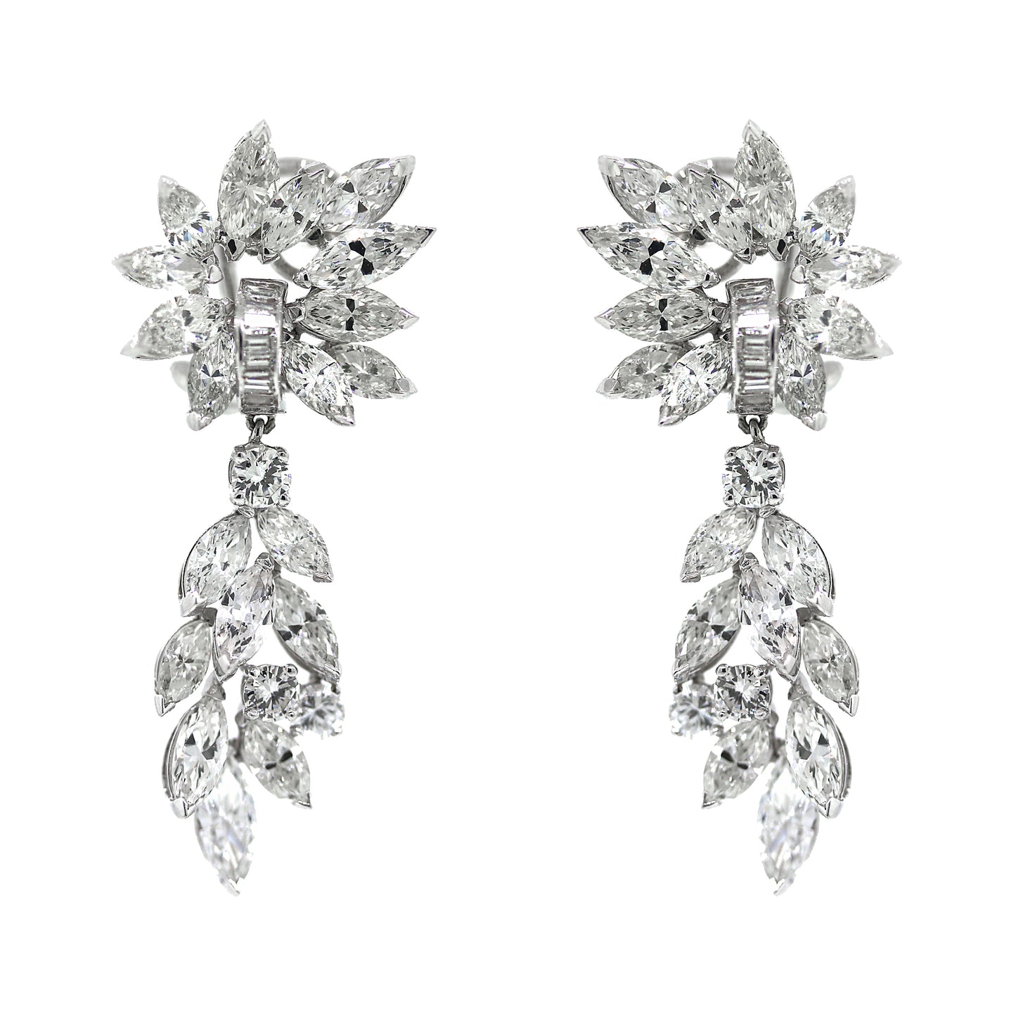 Marquise & Round Cut Diamonds Drop Earrings in Platinum