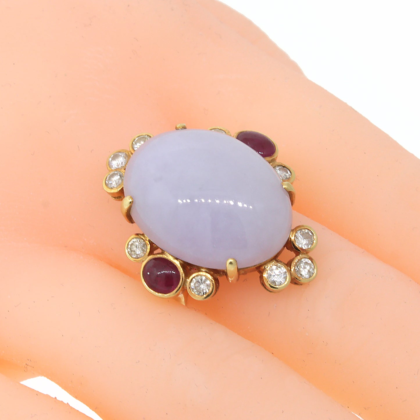 Lavender Jade, Ruby & Diamond Ring in 14k Gold