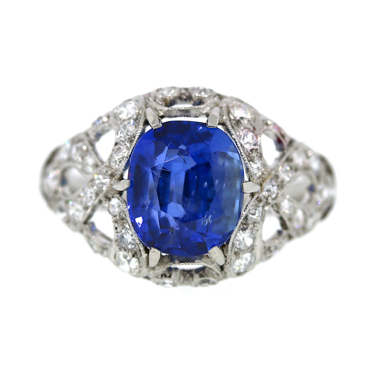 GIA Certified No Heat Blue Sapphire & Diamond Ring Size 5