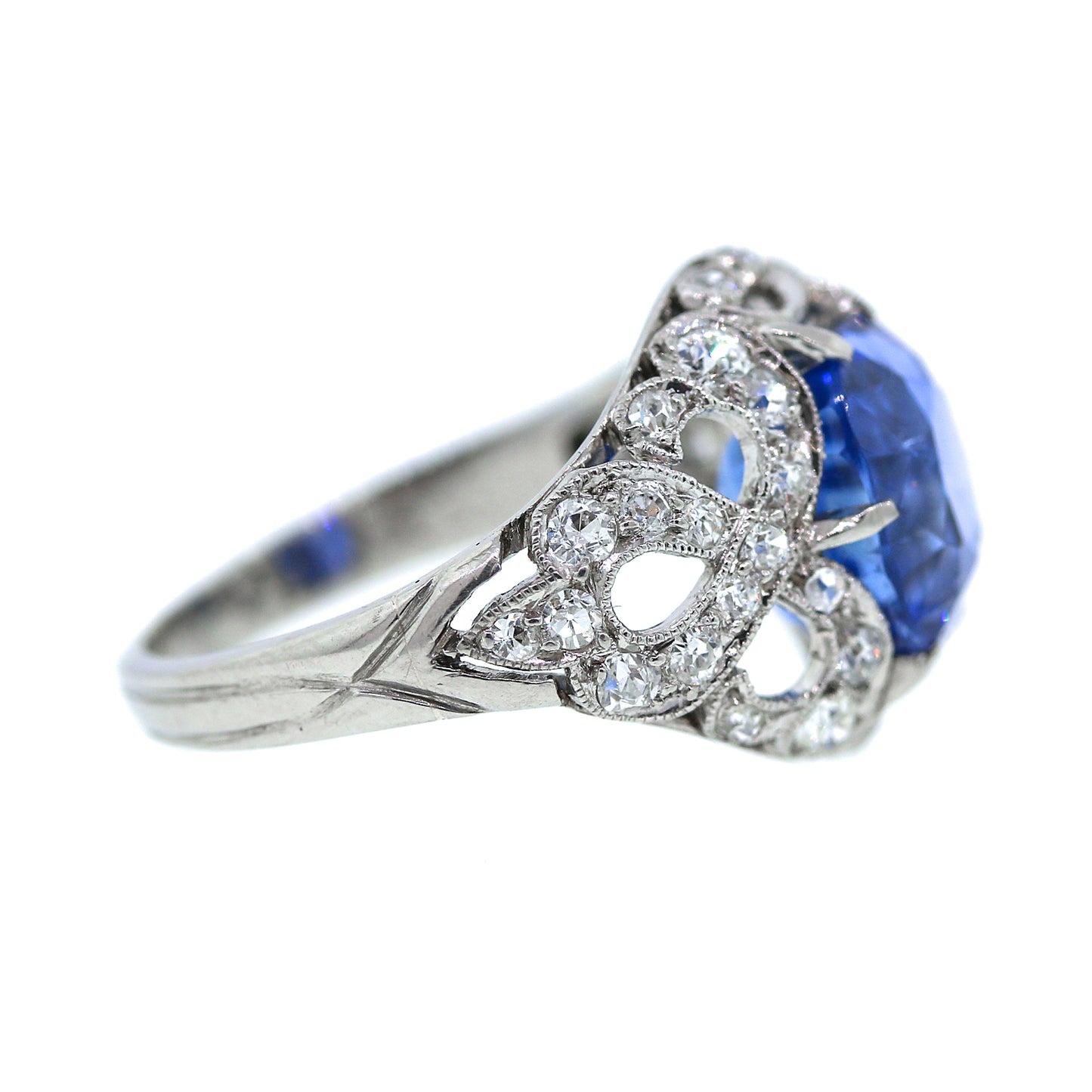GIA Certified No Heat Blue Sapphire & Diamond Ring Size 5