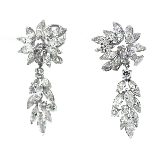 Marquise and Round Diamonds Hanging Earrings