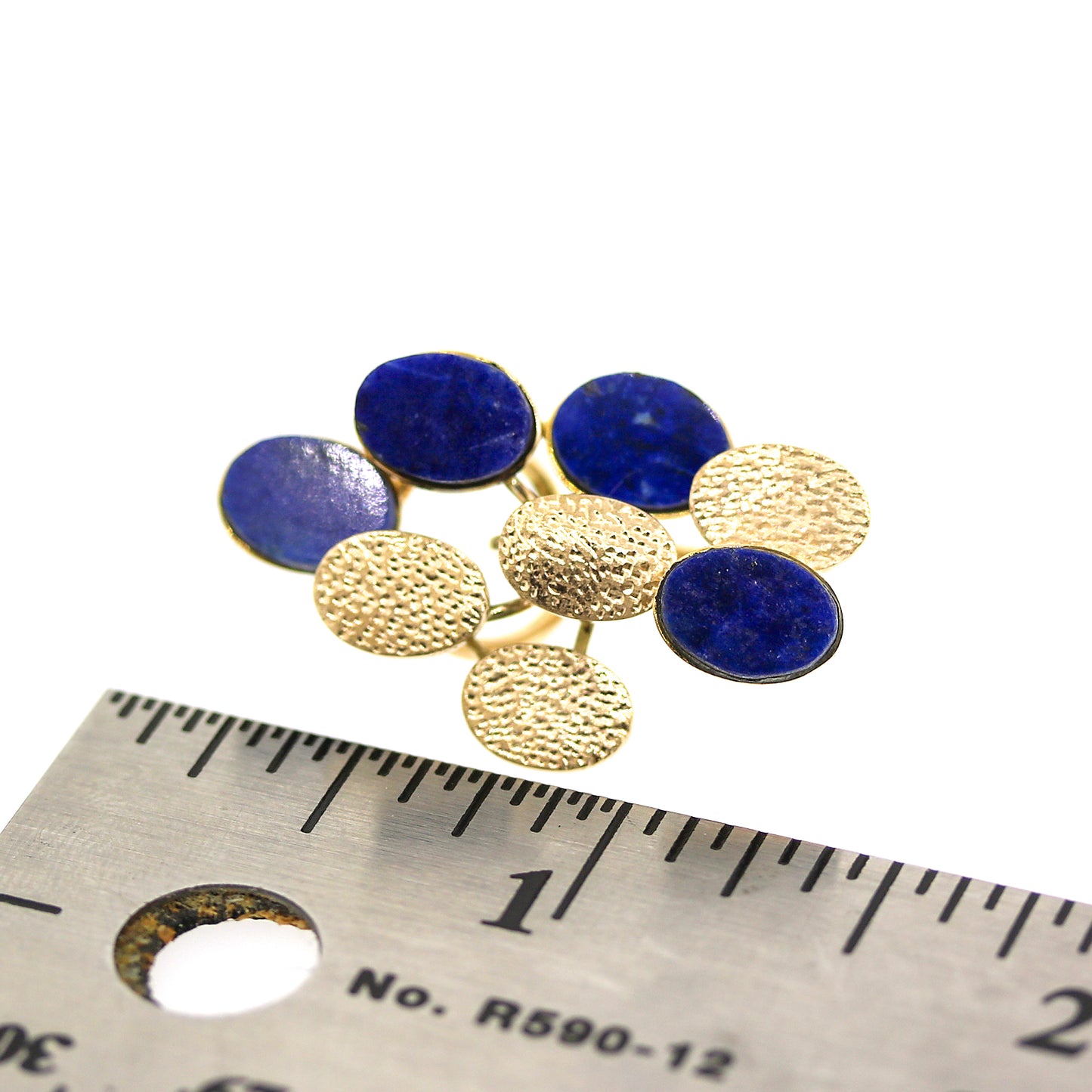 Lapis and Textured Yellow Gold Bubbles Earrings