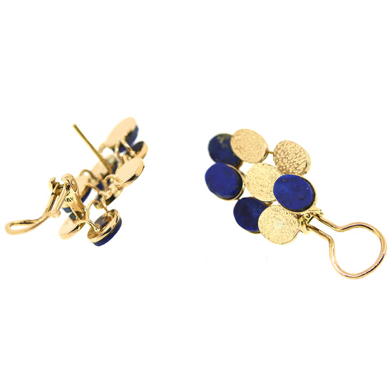 Lapis and Textured Yellow Gold Bubbles Earrings