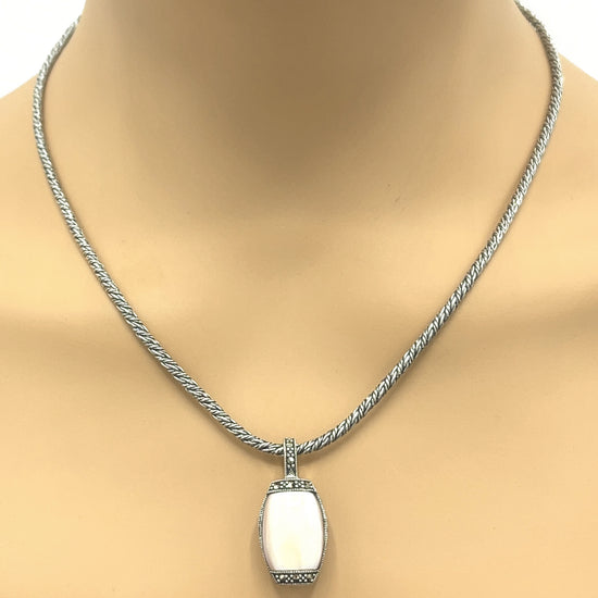 Sterling Silver with Mother of Pearl Drop Pendant Necklace