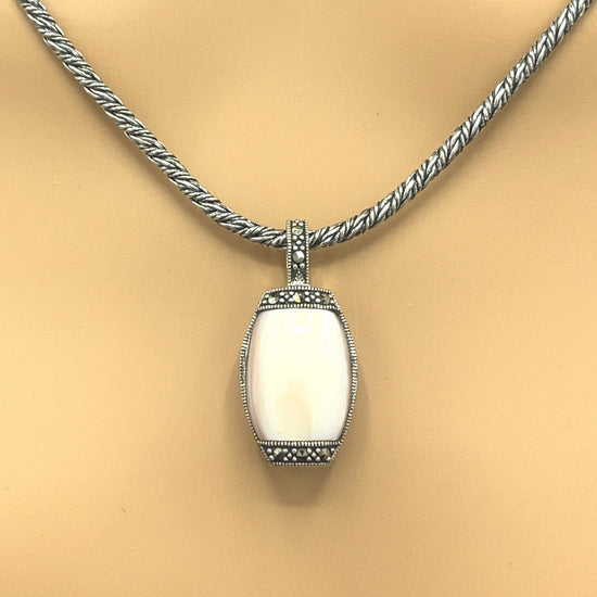 Sterling Silver with Mother of Pearl Drop Pendant Necklace
