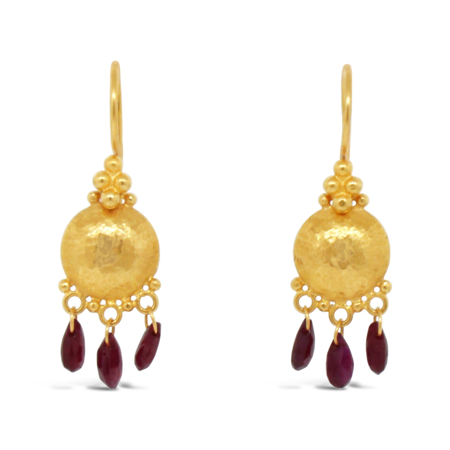 Gurhan 22kt Yellow Gold Disc with Rubies Dangle Earrings