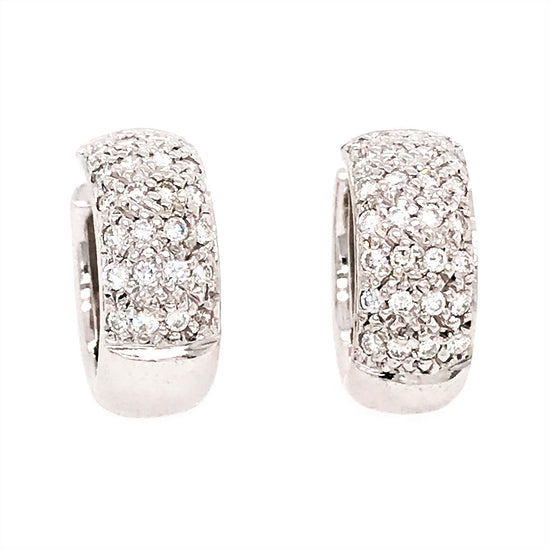 18k White Gold Pave Diamond Huggies Earrings
