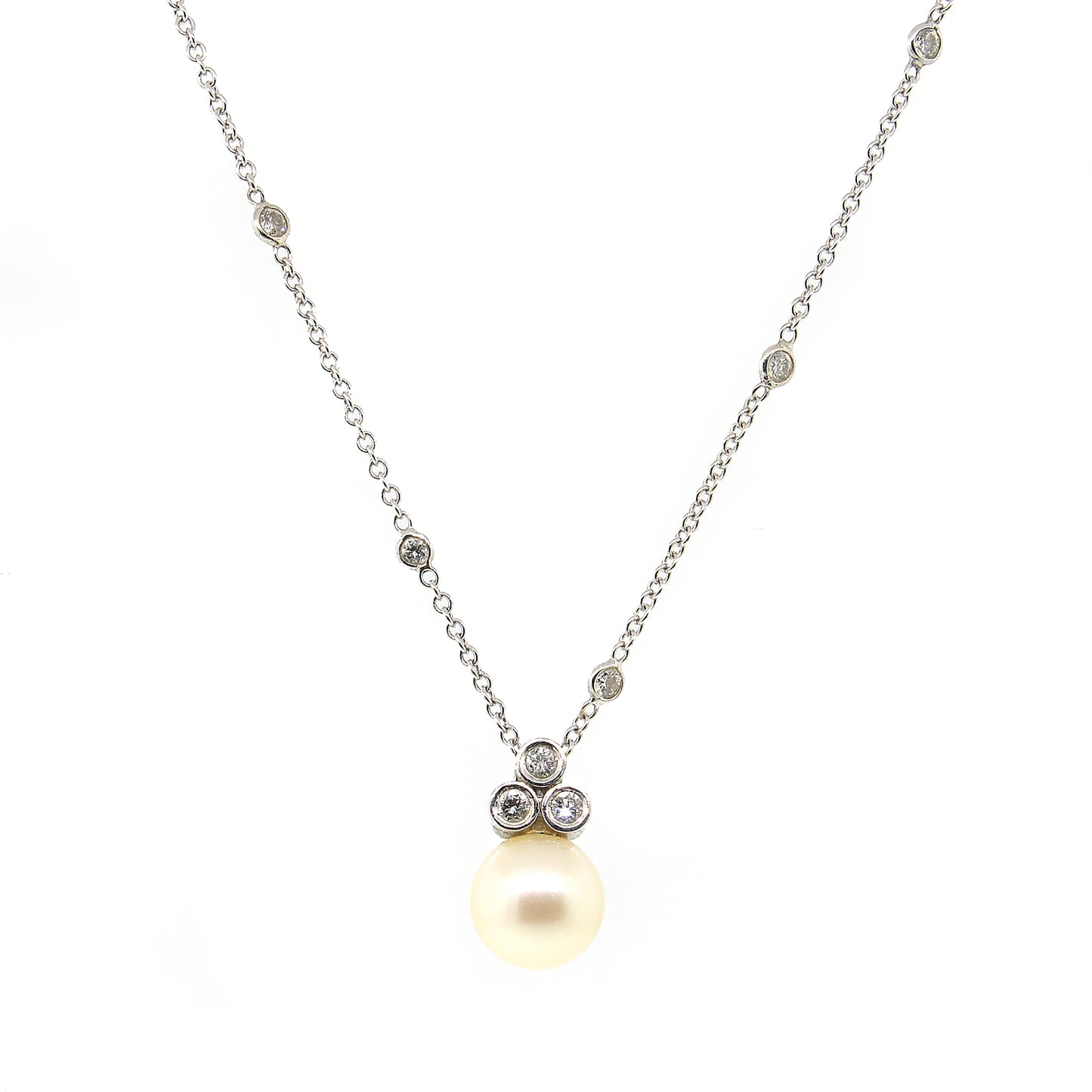 Diamond By the Yard Pearl Pendant Necklace