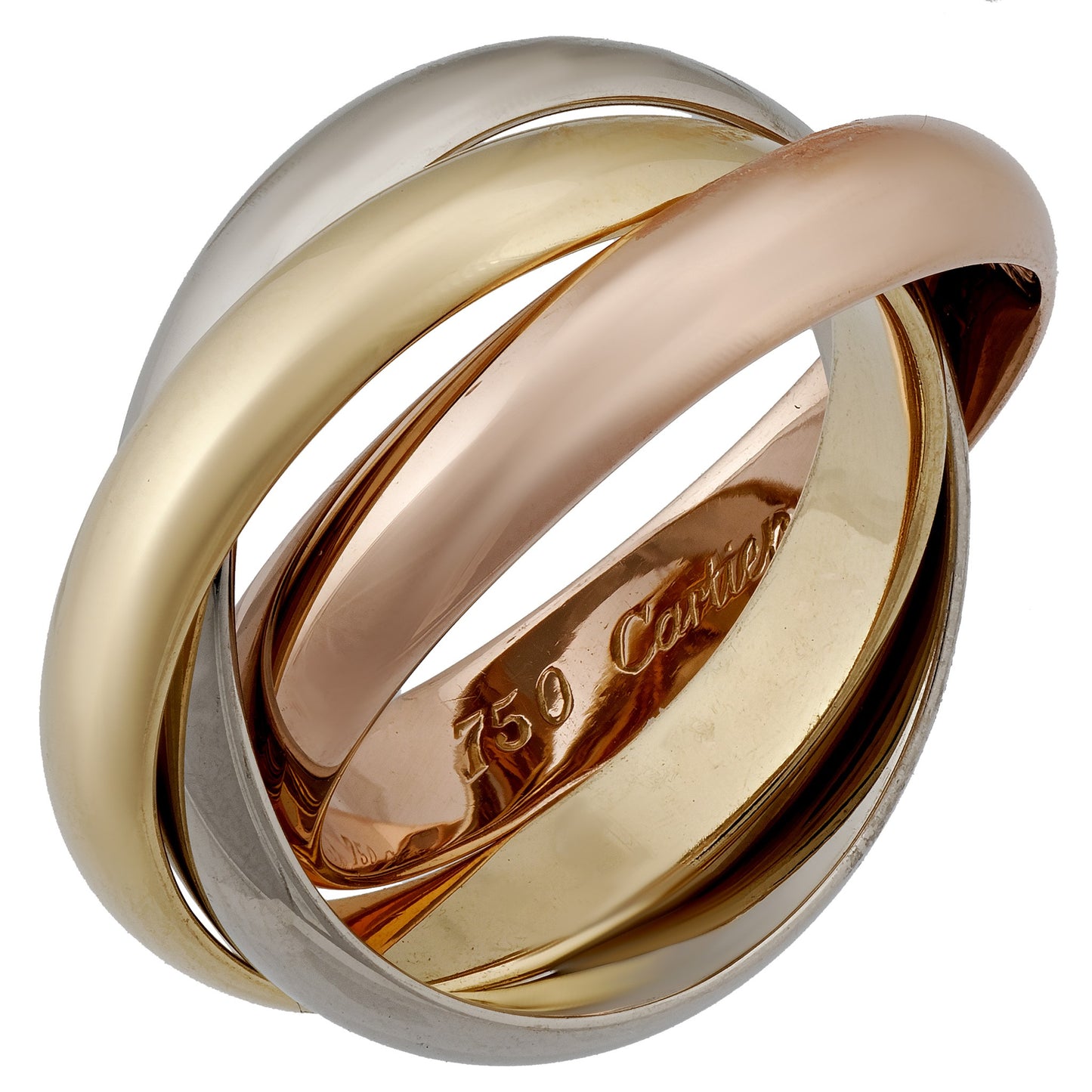Cartier 18K Yellow, White and Rose Gold Trinity Ring Size 5.75