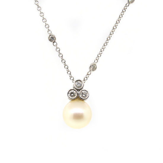 Diamond By the Yard Pearl Pendant Necklace