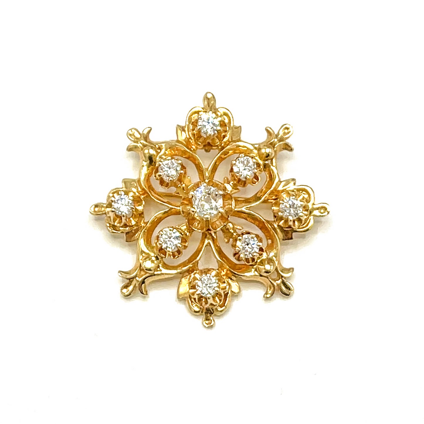 Floral 14k Yellow Gold Diamond Pin