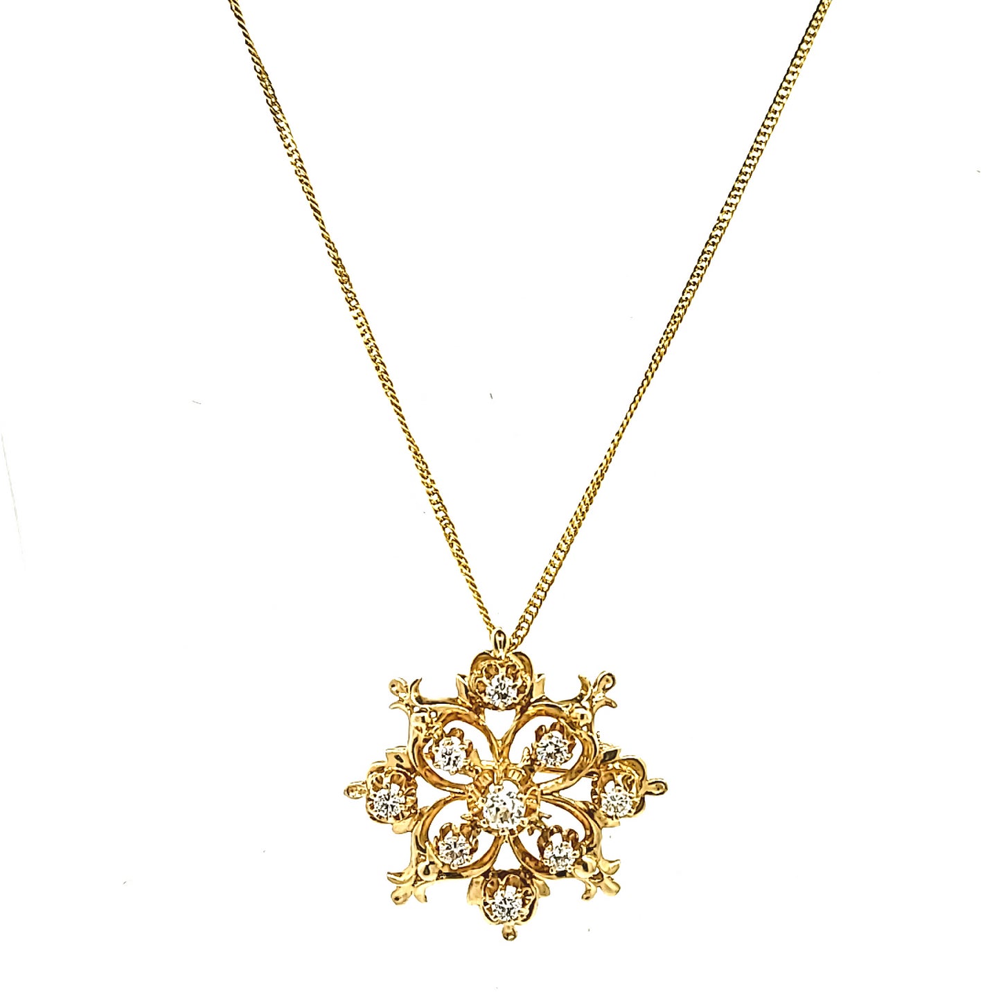 Floral 14k Yellow Gold Diamond Pin