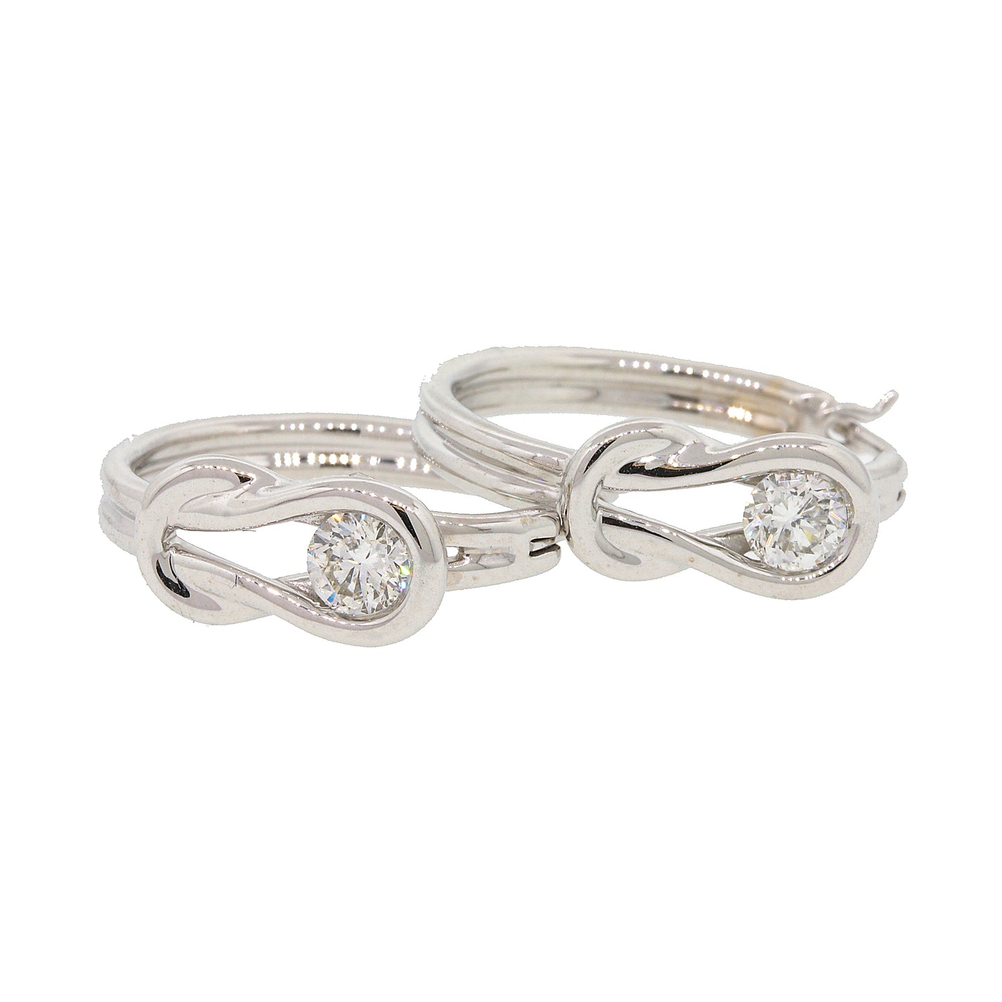 14k White Gold Diamond Hoops Earrings
