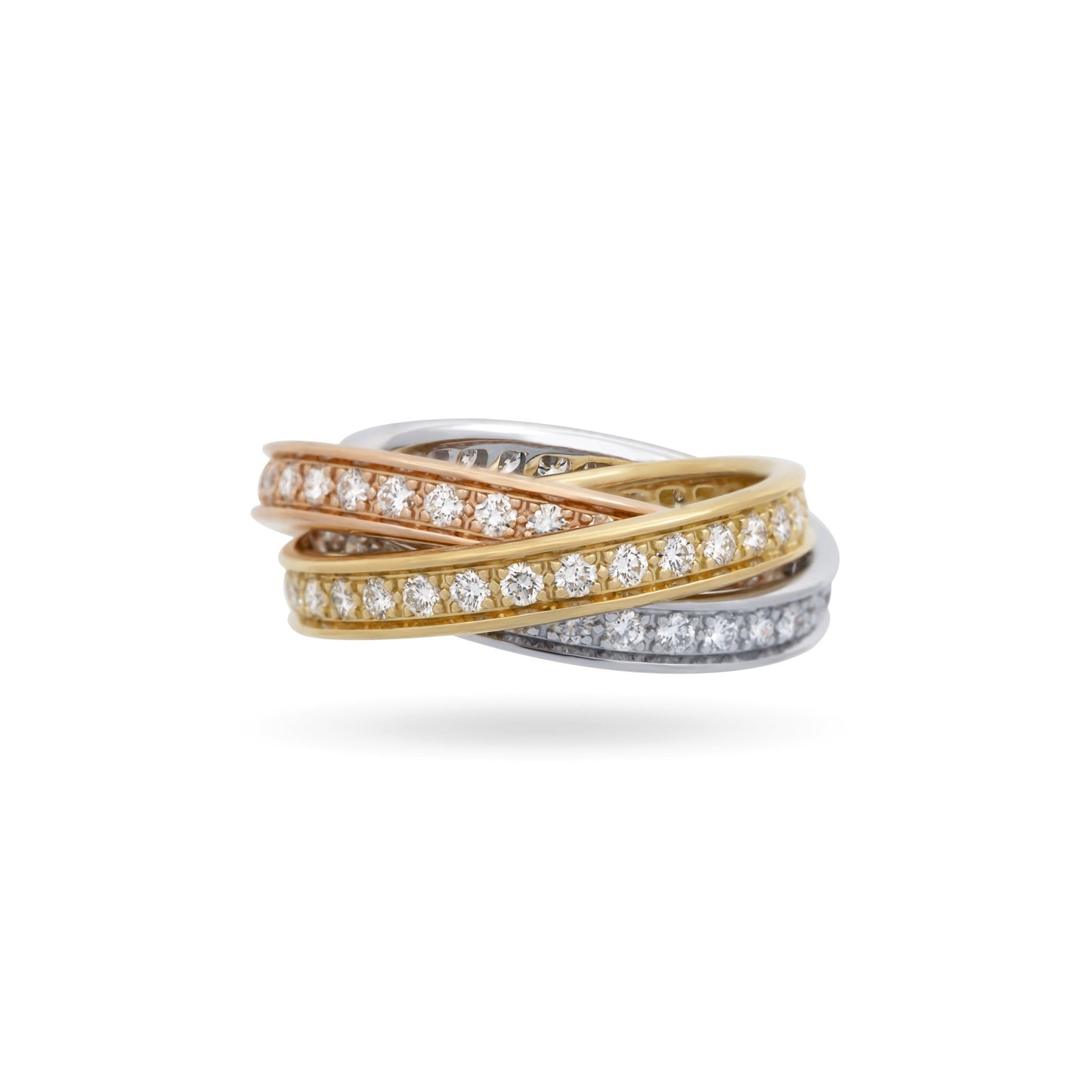 Cartier 18K White, Yellow and Rose Gold Diamond Trinity Ring Size: 5