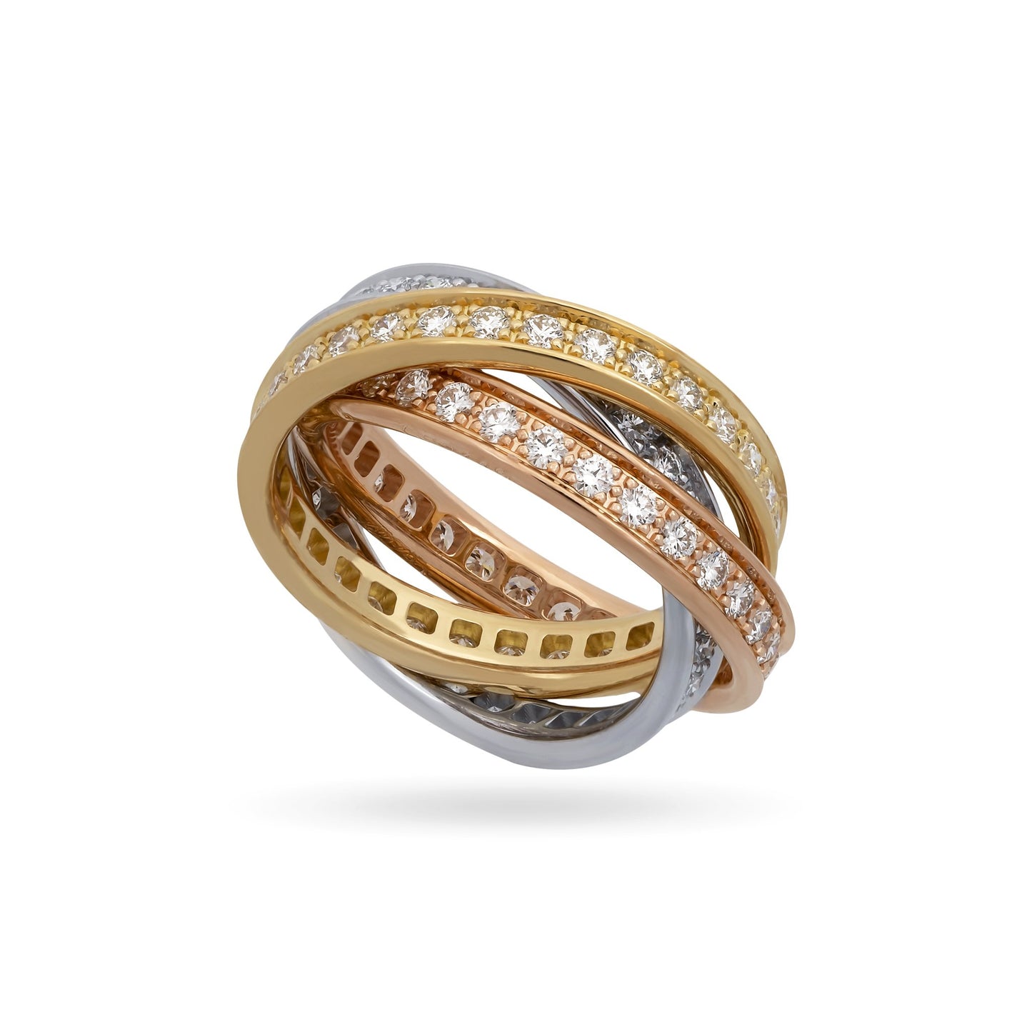 Cartier 18K White, Yellow and Rose Gold Diamond Trinity Ring Size: 5