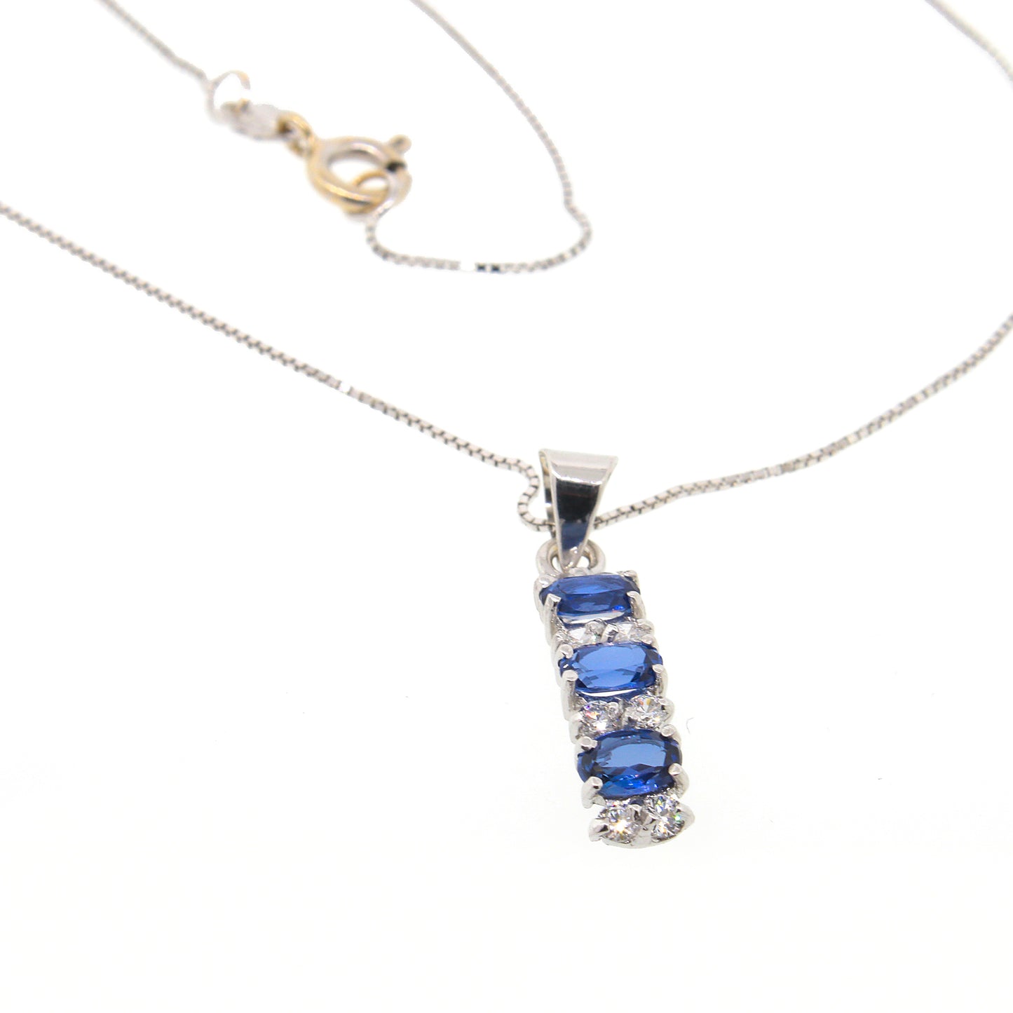 18 kt White Gold Sapphire and Diamond Bar Pendant Necklace