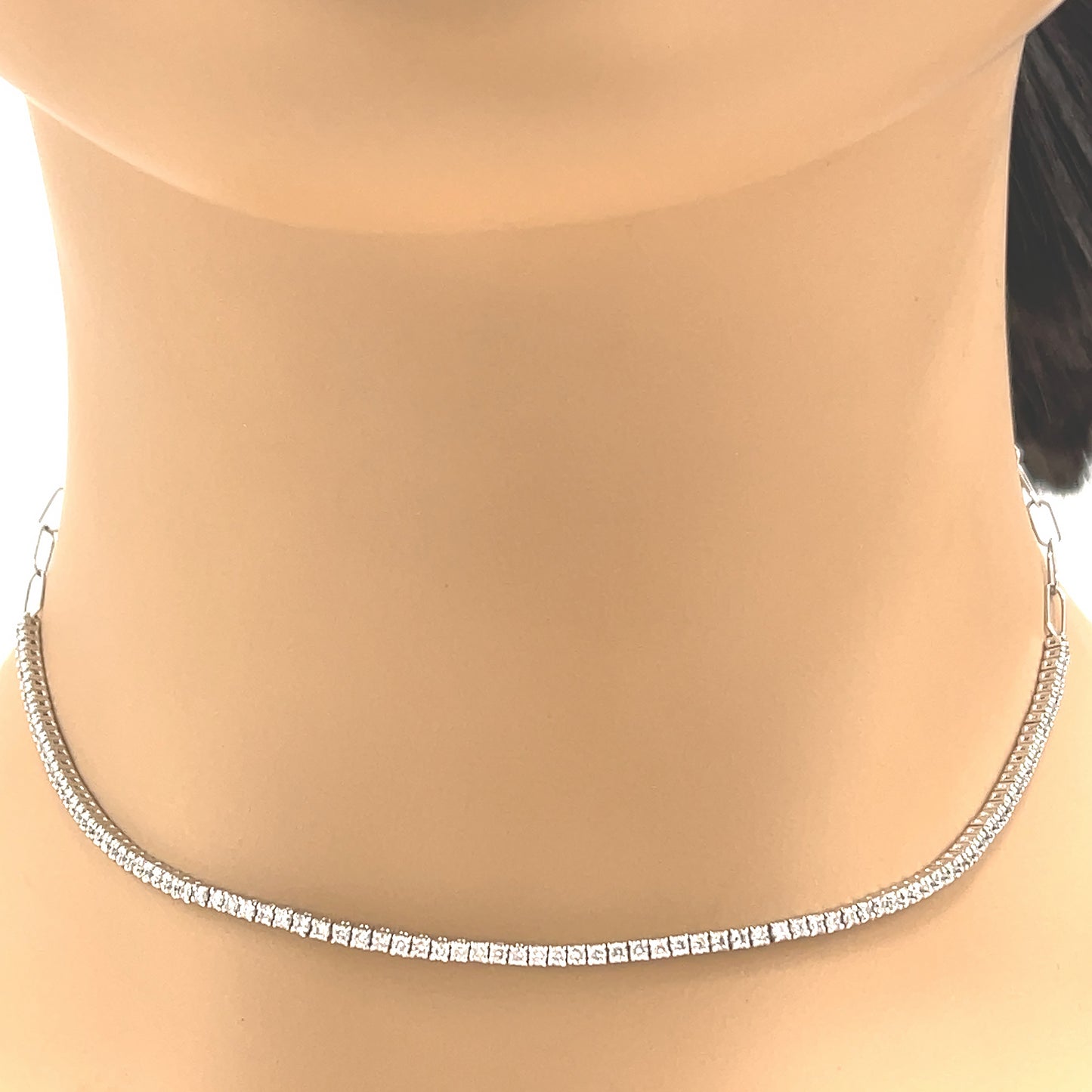18 kt White Gold Chain Link Diamond Adjustable Choker Necklace