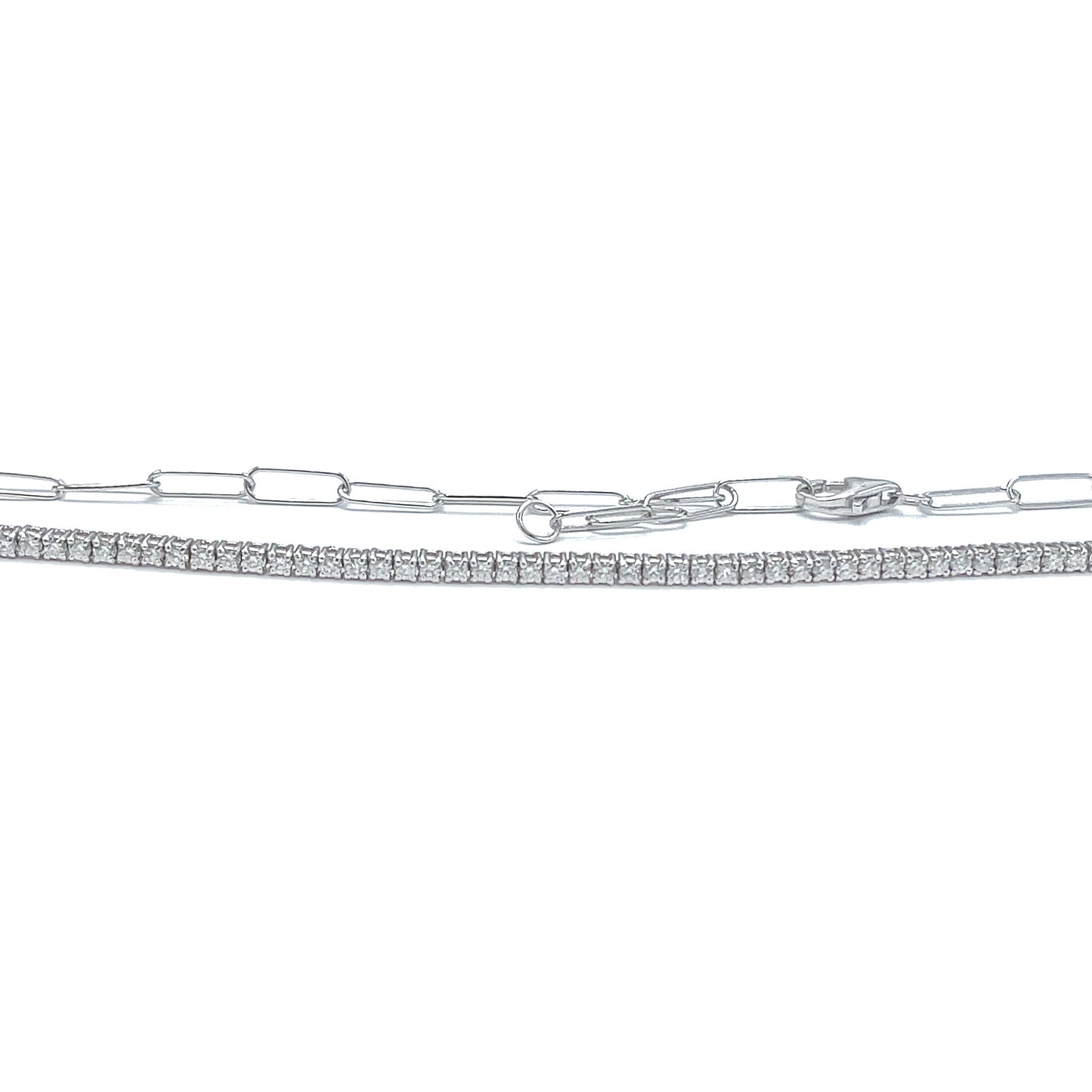 18 kt White Gold Chain Link Diamond Adjustable Choker Necklace