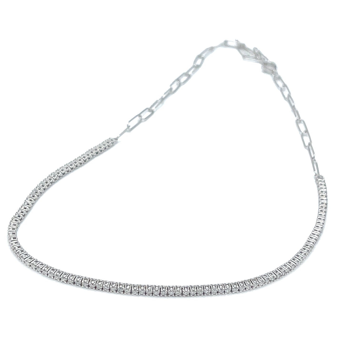 18 kt White Gold Chain Link Diamond Adjustable Choker Necklace