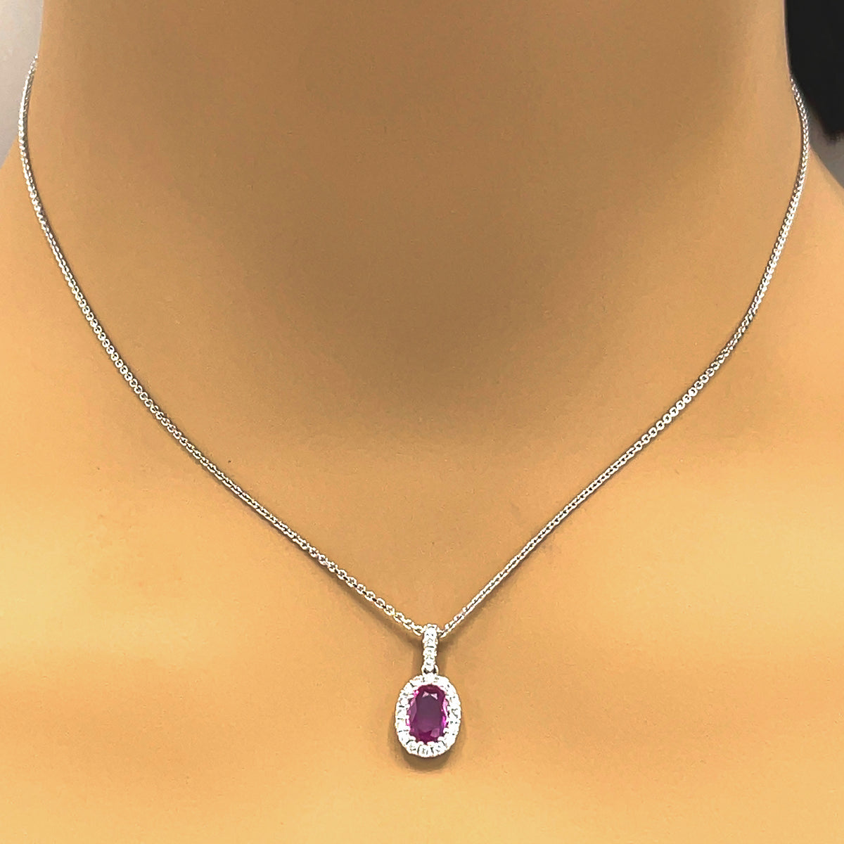 18K White Gold Diamond Pink Sapphire Pendant Necklace - modaselle
