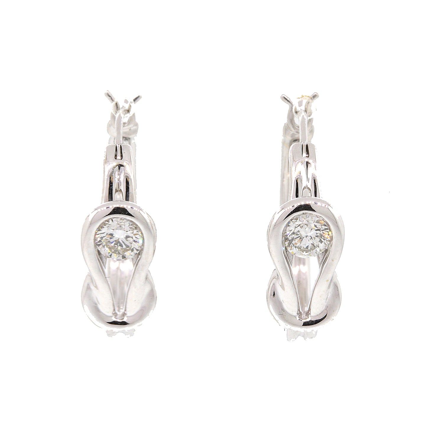 14k White Gold Diamond Hoops Earrings