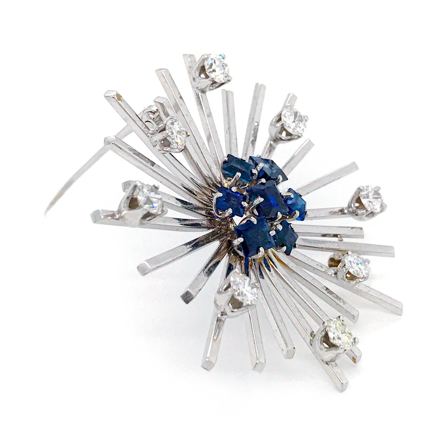 Estate Platinum Sapphire and Diamond Brooch