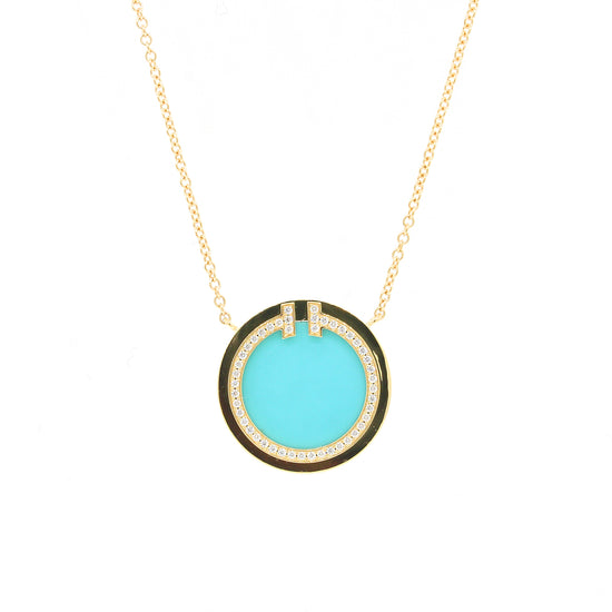 Tiffany and Co. T Diamond and Turquoise Circle Pendant Necklace