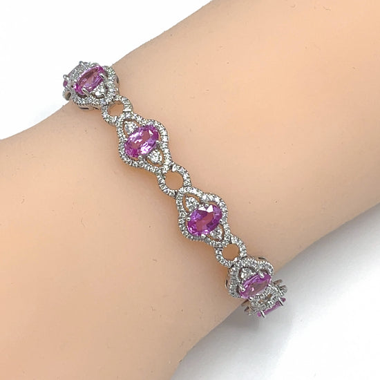 Pretty 18 kt White Gold with Pink Sapphire and Diamond Bracelet