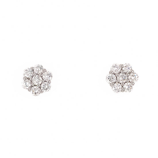 14k White Gold Diamond Cluster Earrings