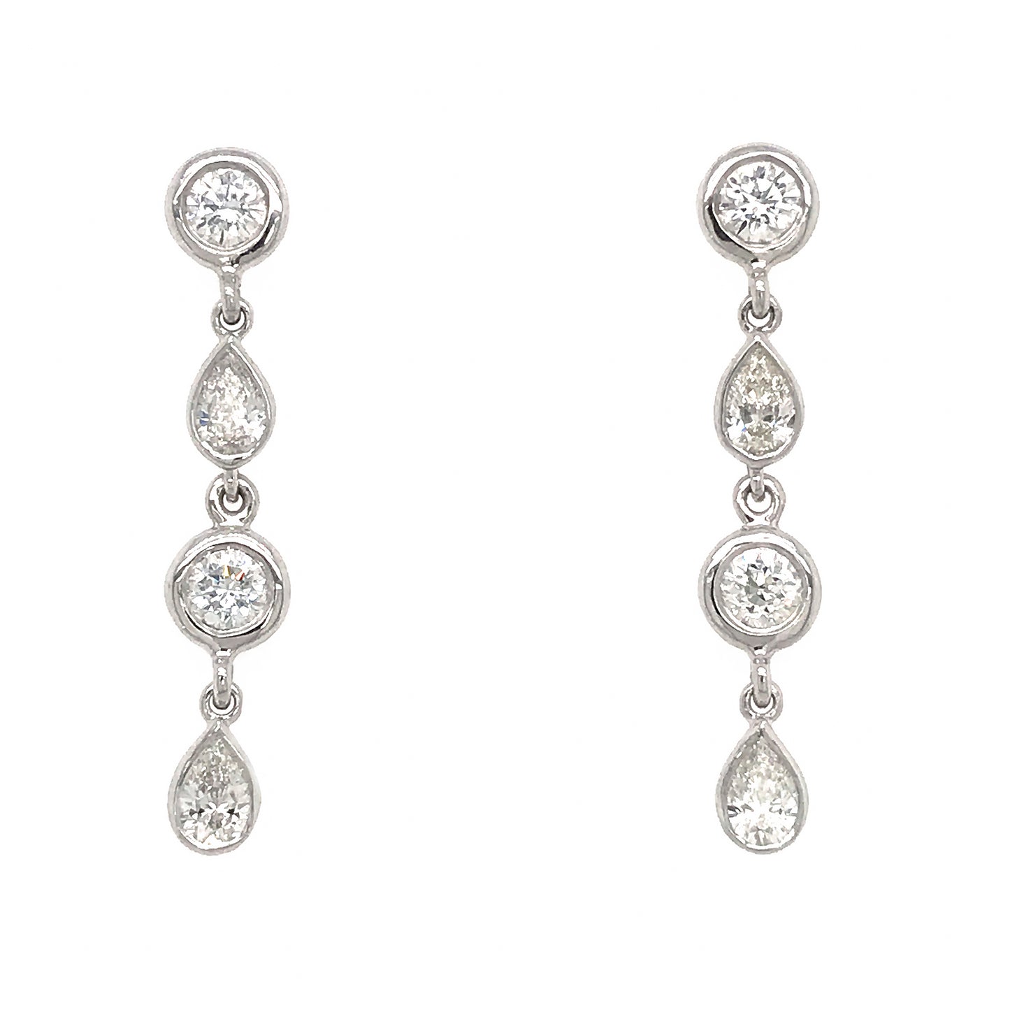 FAB DROPS 14k White Gold Round and Pear Shaped Drop Earrings