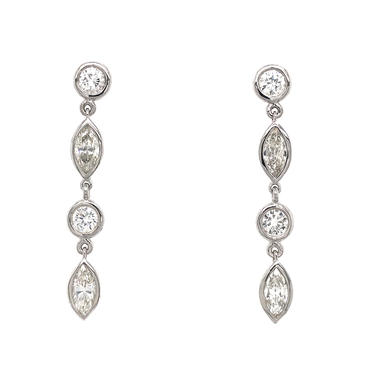 FAB DROPS 14k White Gold Round and Marquise Diamond Drop Earrings