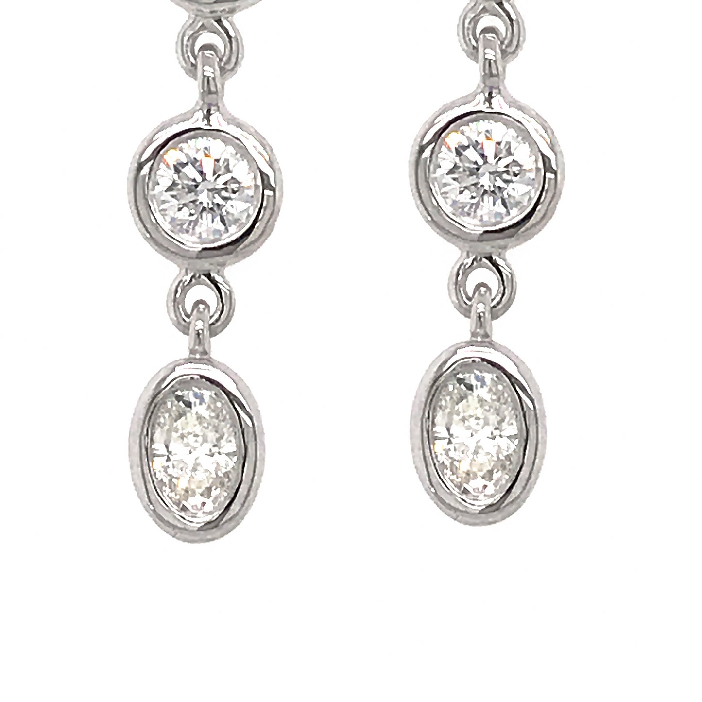 FAB DROPS 14k White Gold Round and Oval Diamond Drop Earrings