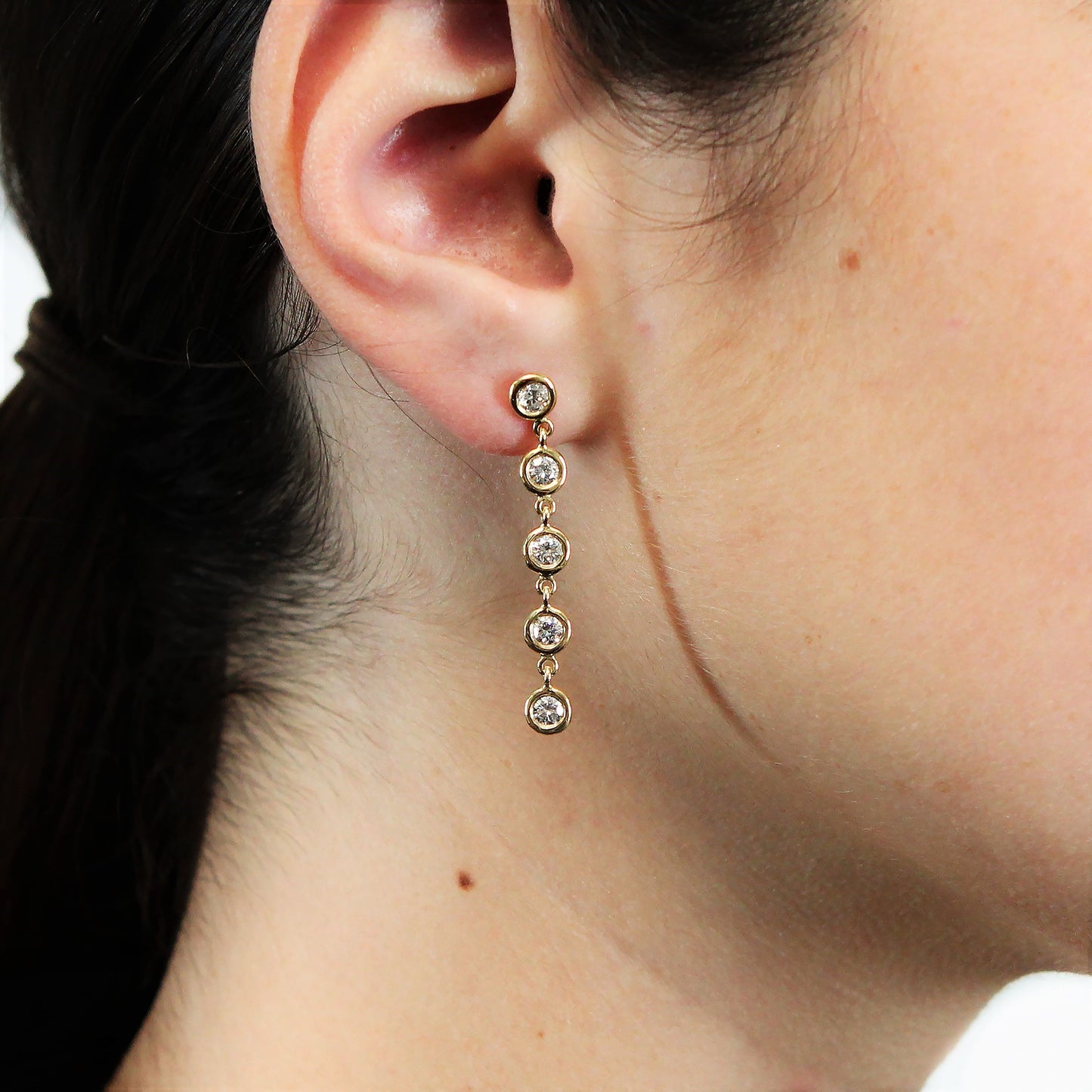 Fab Drops 18k Yellow Gold Round Diamond Drop Earrings