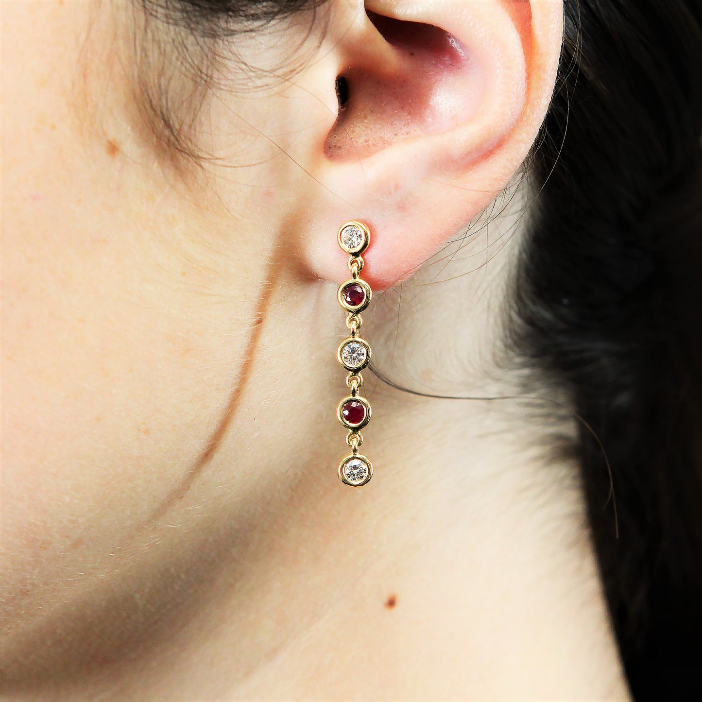 FAB DROPS 18K Yellow Gold Ruby and Diamond Drop Earrings