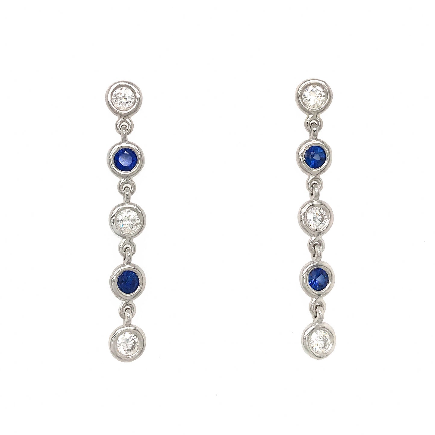 Fab Drops 14k White Gold Diamond and Sapphire Drop Earrings