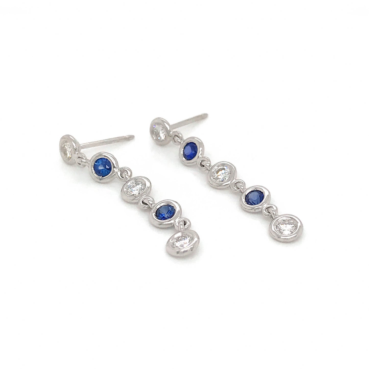 Fab Drops 14k White Gold Diamond and Sapphire Drop Earrings