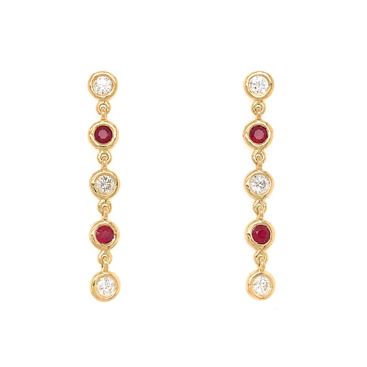FAB DROPS 18K Yellow Gold Ruby and Diamond Drop Earrings