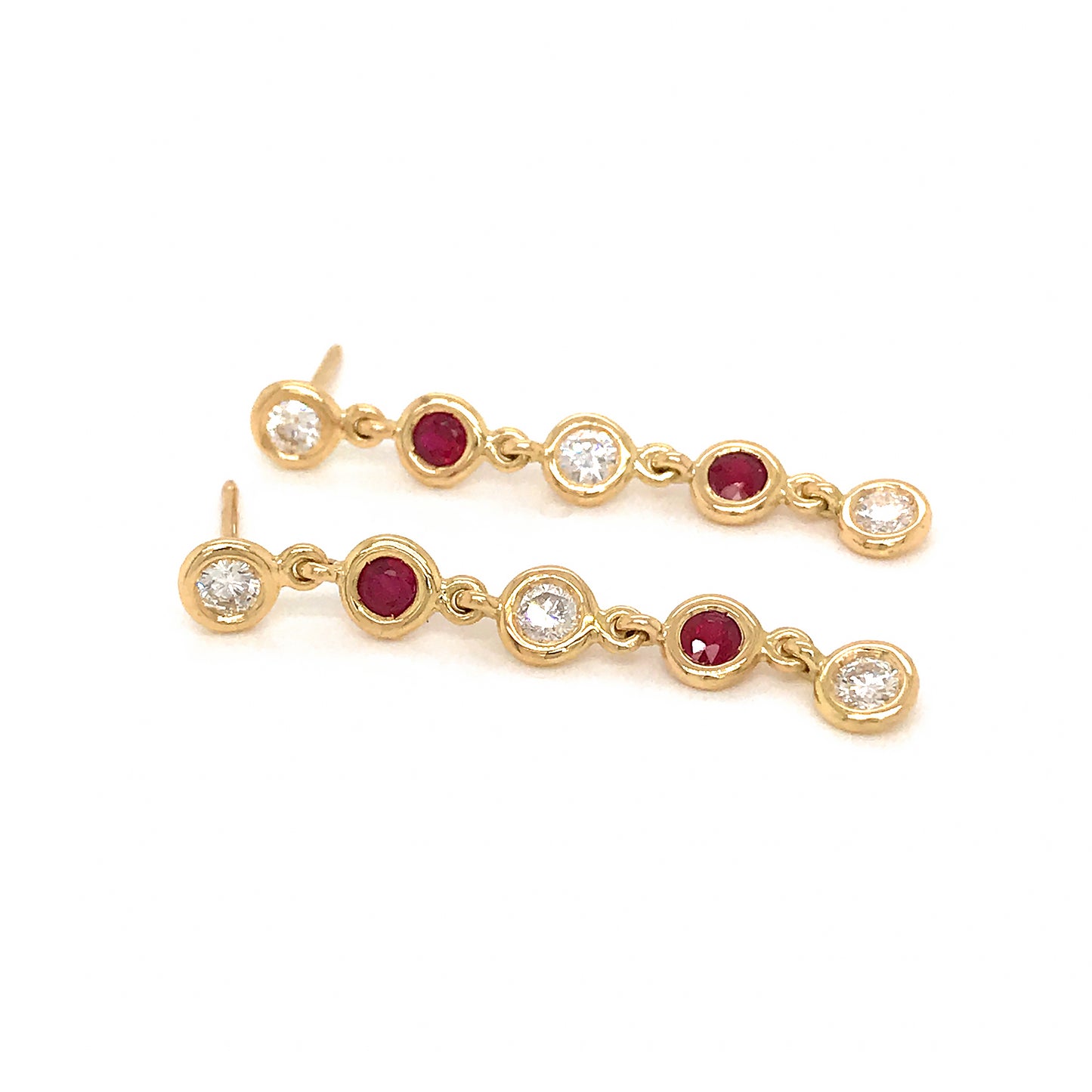 FAB DROPS 18K Yellow Gold Ruby and Diamond Drop Earrings