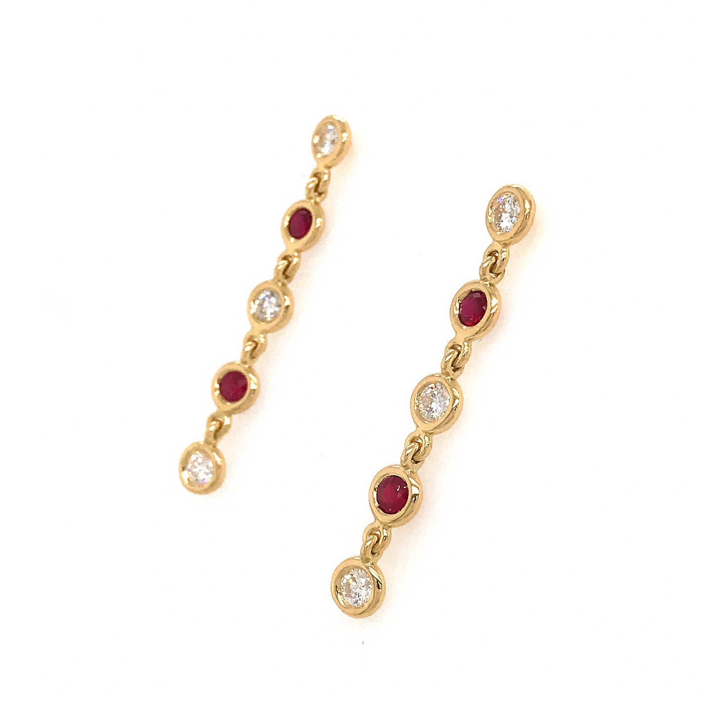FAB DROPS 18K Yellow Gold Ruby and Diamond Drop Earrings