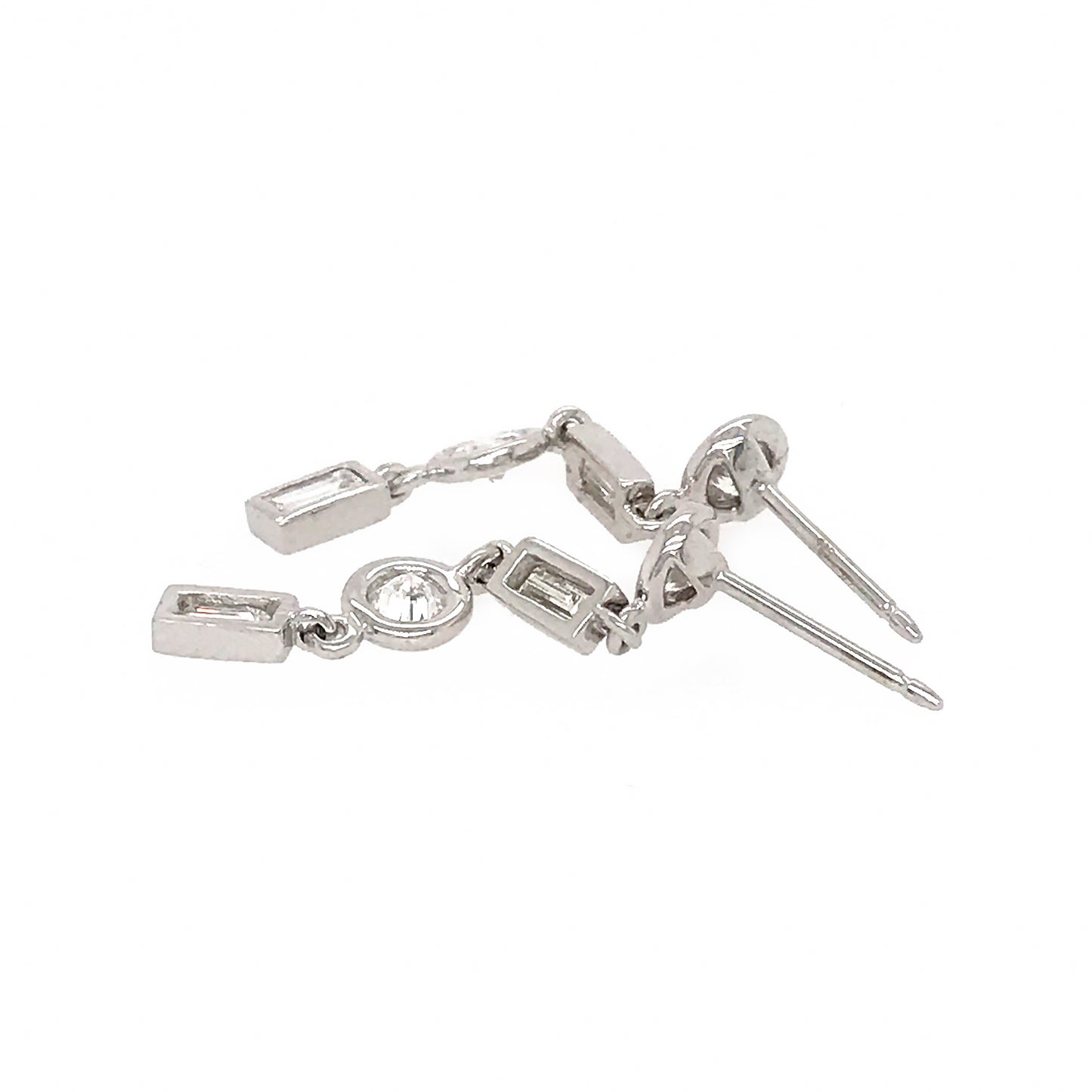 FAB DROPS 14k White Gold Round and Baguettes Diamond Drop Earrings