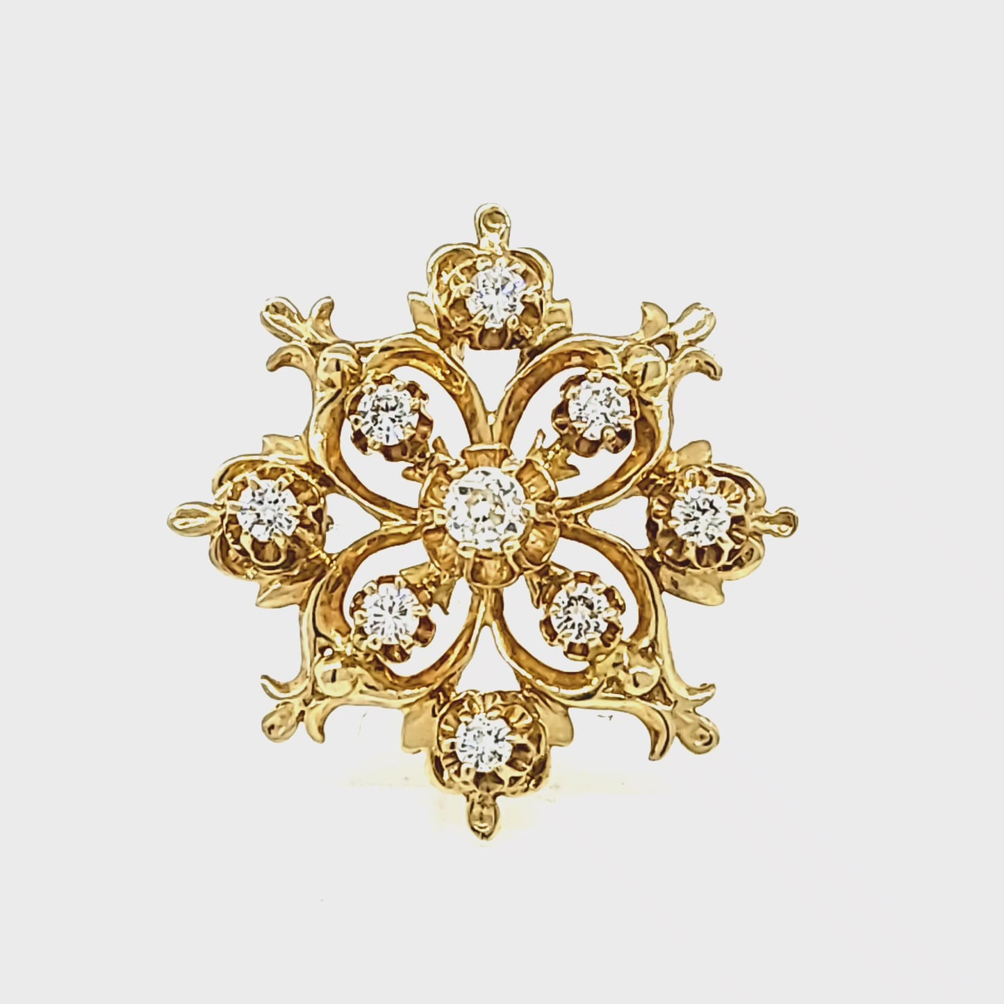 Load and play video in Gallery viewer, 14k Gold & Diamond Snowflake Pendant / Brooch