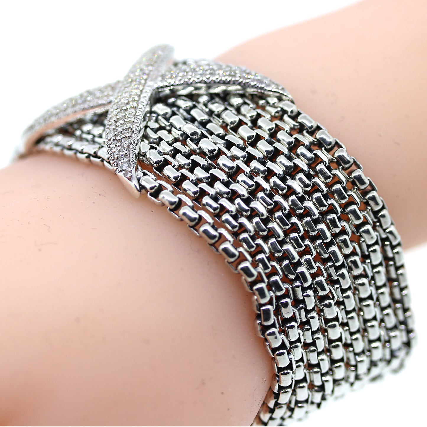 Load image into Gallery viewer, Preowned David Yurman 8 Row Diamond X Bracelet in Sterling Silver

