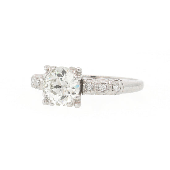Old Mine Cut Diamond Engagement White Gold Ring