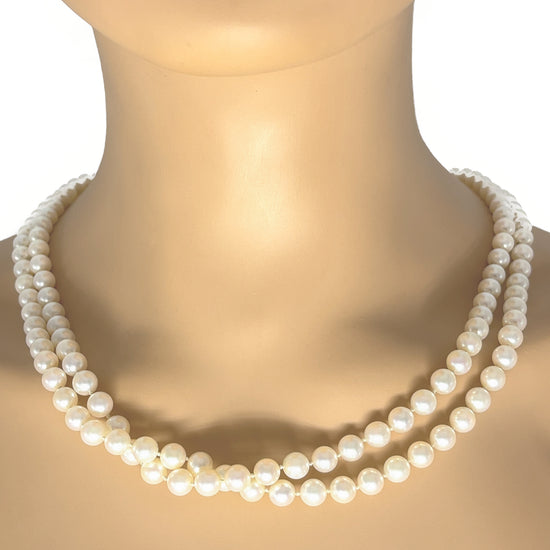 Double Pearl Strand Necklace with 14k White Gold Clasp