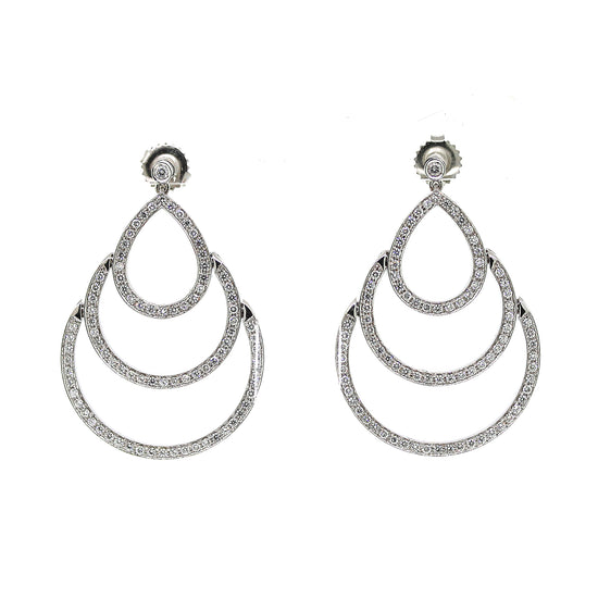 Diamond Triple Hoop Hanging Earrings in 14k White Gold