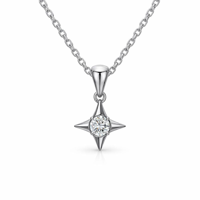 10kt White Gold Star of Hope Diamond Pendant Necklace