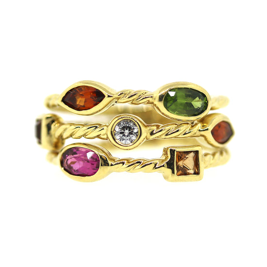 Load image into Gallery viewer, Diamond &amp;amp; Gemstone Triple Row Statement Ring
