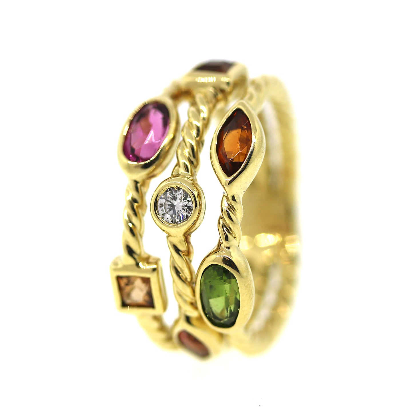 Load image into Gallery viewer, Diamond &amp;amp; Gemstone Triple Row Statement Ring
