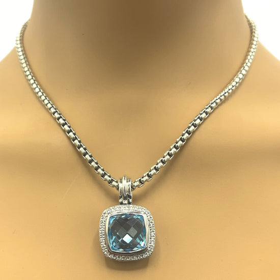 David Yurman Albion Diamond and Blue Topaz Pendant Necklace